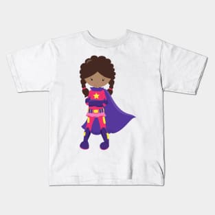 African American Girl, Superhero Girl, Cape Kids T-Shirt